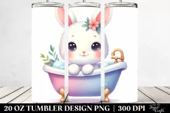 Colorful Watercolor Baby Bunny with Bathtub | 20 Oz Tumbler Product Image 2
