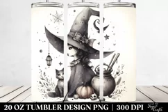 Simple Watercolor Vintage Witch with Cat | 20 oz Tumbler Product Image 2