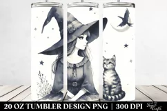 Simple Watercolor Vintage Witch with Cat | 20 oz Tumbler Product Image 2