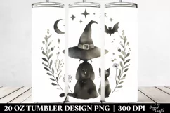 Simple Watercolor Vintage Witch with Cat | 20 oz Tumbler Product Image 2