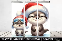 Watercolor Otter with Santa Hat, Transparent 20 Oz Tumbler Product Image 2