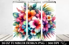 Abstract Watercolor with Hawaiian Flowers 20 Oz Tumbler Product Image 2