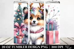 Colorful Shetland Sheepdog with Reindeer Horns 20 Oz Tumbler Product Image 2