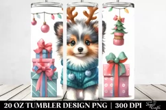 Colorful Shetland Sheepdog with Reindeer Horns 20 Oz Tumbler Product Image 2