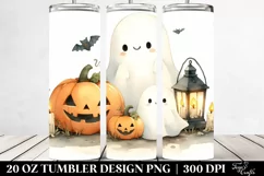 Washed Watercolor Cute Ghost Lantern | 20 oz Tumbler Product Image 2