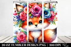 Cartoon-Style Fox Vibrant Flower Crown 20 Oz Tumbler Product Image 2