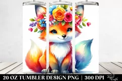 Cartoon-Style Fox Vibrant Flower Crown 20 Oz Tumbler Product Image 2