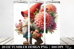 Detailed Digital Painting of Small Gnome with Dahlia Bouquet Product Image 2