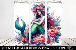 Floral Wreath Mermaid Drawing | 20 oz Tumbler Product Image 2