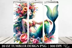 Mermaid Floral Wreath Vibrant Drawing | 20 oz Tumbler Product Image 2