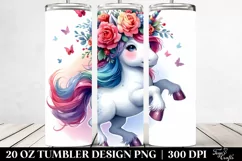 Dancing Cute Unicorn Vibrant Drawing | 20 oz Tumbler Product Image 2