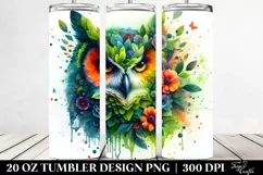Abstract Vibrant Owl with Plant Leaves. 20 Oz Tumbler Design Product Image 2