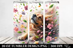 Watercolor Dog Tumbling with Spring Petals | 20 Oz Tumbler Product Image 2