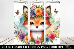 Cartoon-Style Fox with Flower Crown 20 Oz Tumbler Product Image 2