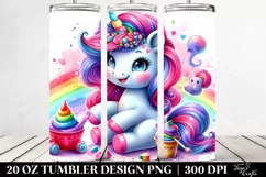 Playing Cute Unicorn Vibrant Drawing | 20 oz Tumbler Product Image 2