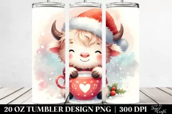 Whimsical Highland Cow with Santa Hat 20 Oz Tumbler Product Image 2
