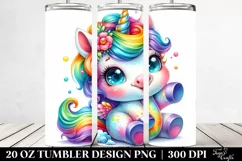 Playing Baby Unicorn Drawing | 20 oz Tumbler Product Image 2