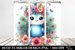 Cute Cartoon-Style Peacock 20 Oz Tumbler Product Image 2