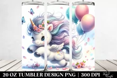 Baby Unicorn Tumbling with Spring Petals | 20 oz Tumbler Product Image 2