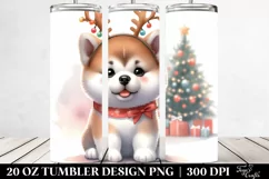 Watercolor Akita with Reindeer Horns, Transparent 20 Oz Product Image 2