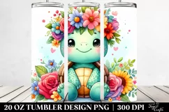 Cartoon-style Watercolor Turtle, Flower Crown | 20 oz Product Image 2