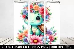 Cartoon-style Watercolor Turtle, Flower Crown | 20 oz Product Image 2