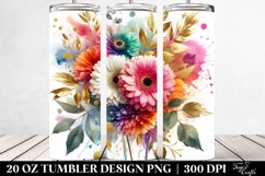 Colorful Watercolor Bouquet Gold Foil Gerbera | 20 Oz Product Image 2
