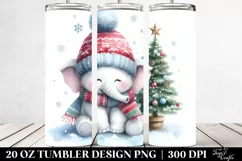 Cute Baby Elephant with Christmas Tree, Clipart 20 Oz Product Image 2