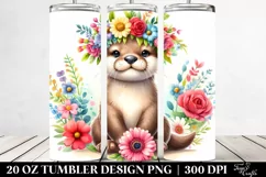 Cute Watercolor Otter Flower Tumbler Product Image 2