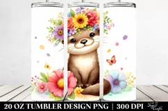 Cute Watercolor Otter Flower Tumbler Product Image 2