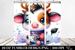 Watercolor Cow with Reindeer Horns, Transparent 20 Oz Product Image 2