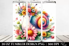 Cartoon-style Watercolor Snail, Flower Crown | 20 oz Tumbler Product Image 2