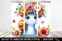 Cartoon-style Watercolor Snail, Flower Crown | 20 oz Tumbler Product Image 2