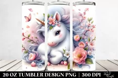Watercolor Baby Unicorn Spring Petals | 20 oz Tumbler Product Image 2