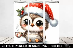 Watercolor Owl with Santa Hat, Transparent 20 Oz Tumbler Product Image 2