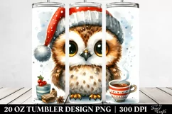 Watercolor Owl with Santa Hat, Transparent 20 Oz Tumbler Product Image 2