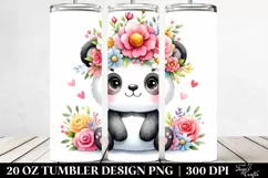 Cartoon-style Watercolor Panda, Flower Crown | 20 oz Tumbler Product Image 2