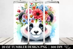 Cartoon-style Watercolor Panda, Flower Crown | 20 oz Tumbler Product Image 2