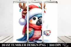 Watercolor Macaw with Reindeer Horns, Transparent 20 Oz Product Image 2
