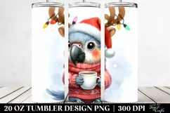 Watercolor Macaw with Reindeer Horns, Transparent 20 Oz Product Image 2