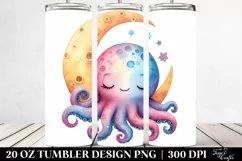 Colorful Cute Octopus Sleeping on the Moon | 20 Oz Tumbler Product Image 2