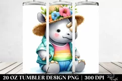 Colorful Cute Baby Rhino Dressed for Summer | 20 Oz Tumbler Product Image 2