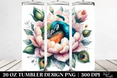 Watercolor Peacock Sleeping in Flower | 20 oz Tumbler Product Image 2