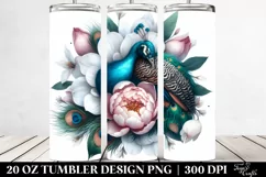 Watercolor Peacock Sleeping in Flower | 20 oz Tumbler Product Image 2
