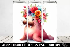 Cute Cartoon Walrus with Flower Crown | 20 oz Tumbler Product Image 2