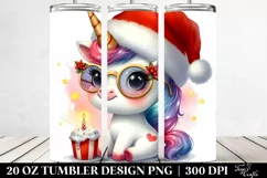 Cute Unicorn with Santa Hat 20 Oz Tumbler Product Image 2
