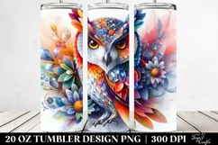 Abstract Owl Diamonds Flowers. 20 Oz Tumbler Design Product Image 2