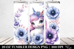 Watercolor Pastel of a Cute Baby Unicorn with Anemone Frame Product Image 2