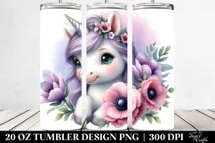 Cute Baby Unicorn with Anemone Frame | 20 oz Tumbler Product Image 2