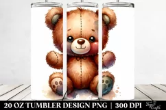 Colorful Vibrant Watercolor Plush Bear | 20 Oz Tumbler Product Image 2